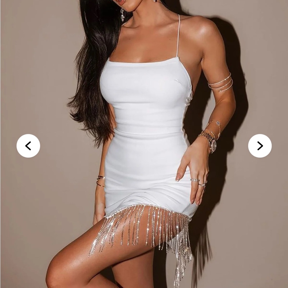 Fashion Nova White Mini Dress with Fringe